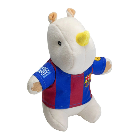 Max&Molly FC Barcelona Rhino Plush Toy – Soft Football Mascot with Squeaker, Vibrant Jersey Design