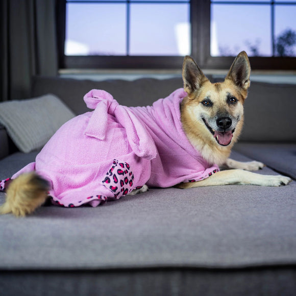Max&Molly Leopard Pink Dog Bathrobe – Soft, Absorbent Microfiber, Large Size