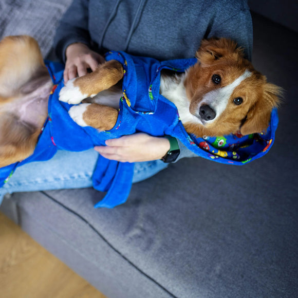 Max&Molly Little Monsters Dog Bathrobe – Soft Absorbent Microfiber, Fun Monster Pattern, Medium Size