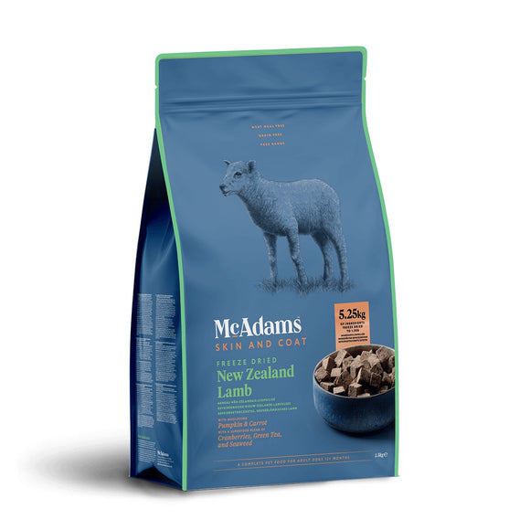 McAdams Freeze Dried New Zealand Lamb – Complete Adult Dog Food with Vegetables, 400g