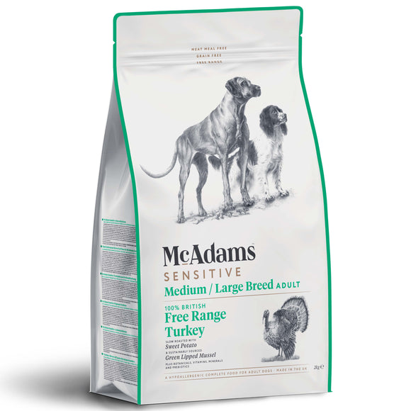 McAdams Sensitive Baked Free Range Turkey Food – Medium/Large Breed, 10kg, Premium Recipe