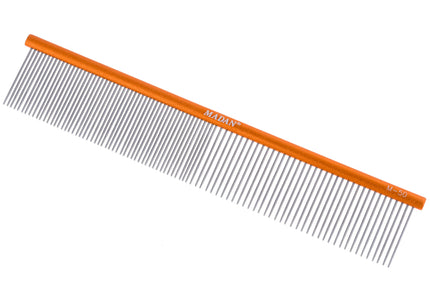 Madan Ultra Light Grooming Comb 19cm – Aluminum Handle, Mixed Tooth Spacing, Thin Pins