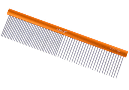 Madan Professional Light Comb 19cm – Lightweight Aluminum Handle, Mixed Tooth Spacing, 3.5cm Pins, Purple