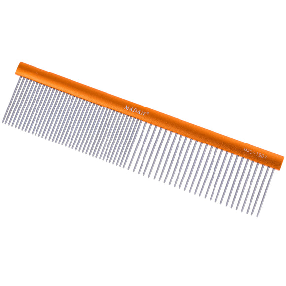 Madan Professional Light Comb 19cm – Lightweight Aluminum Handle, Mixed Tooth Spacing, 3.5cm Pins, Purple