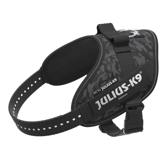 Julius-K9 IDC Powerharness Night Camo – Reflective Black Camouflage Harness, Mini Size