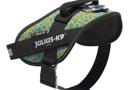 Julius-K9 IDC Powerharness Leopard – Reflective Dog Harness, Yellow Turquoise Pattern, Baby 2 Size