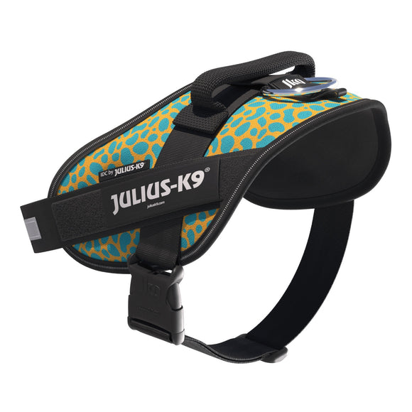 Julius-K9 IDC Powerharness Leopard – Reflective Dog Harness, Yellow Turquoise Pattern, Baby 2 Size