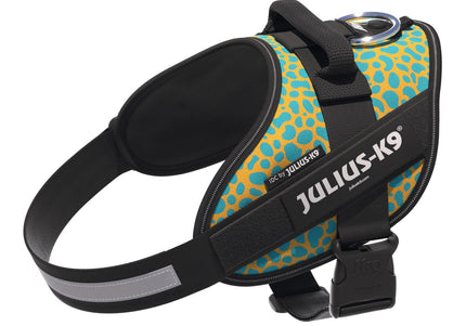 Julius-K9 IDC Powerharness Leopard – Reflective Dog Harness, Yellow Turquoise Pattern, Baby 2 Size