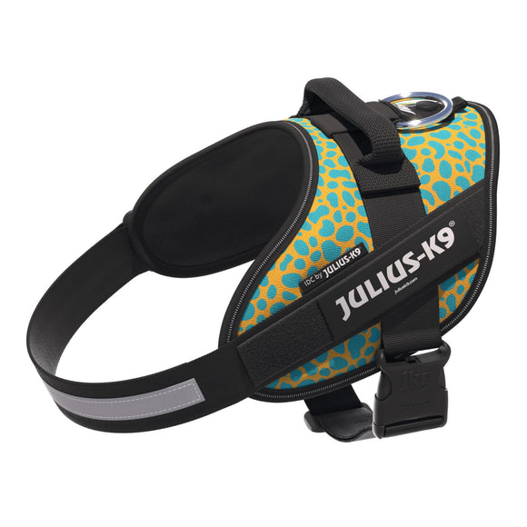 Julius-K9 IDC Powerharness Leopard – Reflective Dog Harness, Yellow Turquoise Pattern, Baby 2 Size