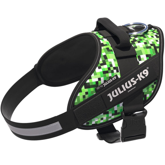 Julius-K9 IDC Powerharness Pixelfield – Reflective Green Pixel Dog Harness, Adjustable Fit