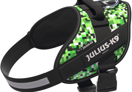Julius-K9 IDC Powerharness Pixelfield – Reflective Green Pixel Dog Harness, Adjustable Fit
