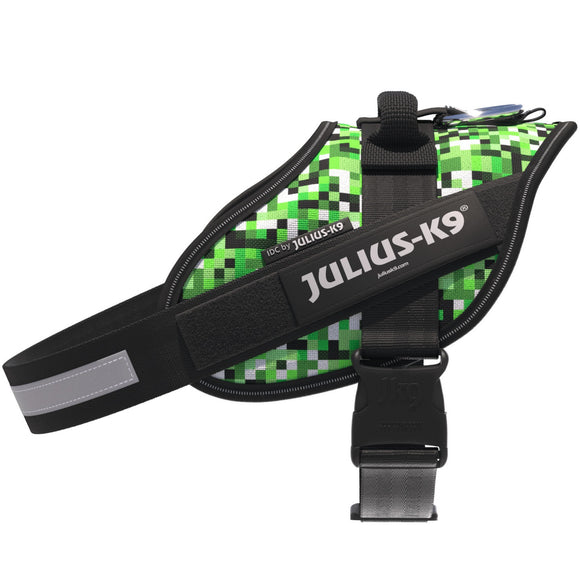 Julius-K9 IDC Powerharness Pixelfield – Reflective Green Pixel Dog Harness, Adjustable Fit