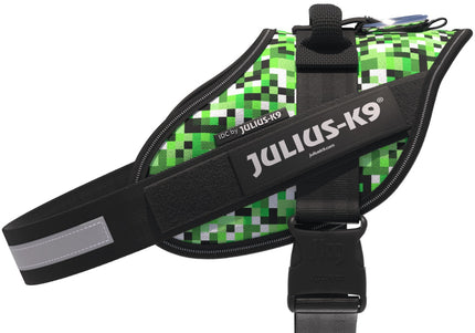 Julius-K9 IDC Powerharness Pixelfield – Reflective Green Pixel Dog Harness, Adjustable Fit