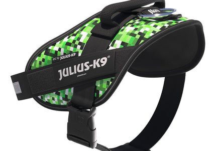 Julius-K9 IDC Powerharness Pixelfield – Reflective Green Pixel Dog Harness, Adjustable Fit