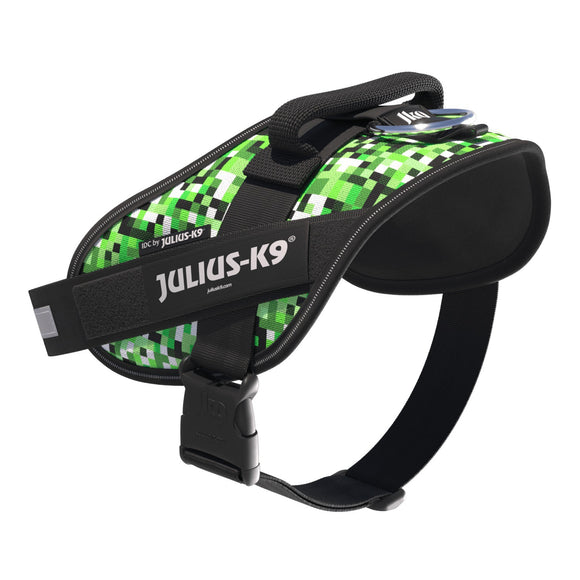 Julius-K9 IDC Powerharness Pixelfield – Reflective Green Pixel Dog Harness, Adjustable Fit