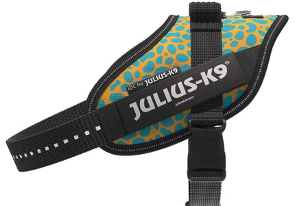 Julius-K9 IDC Powerharness Leopard – Reflective Dog Harness, Yellow Turquoise Pattern, Baby 2 Size