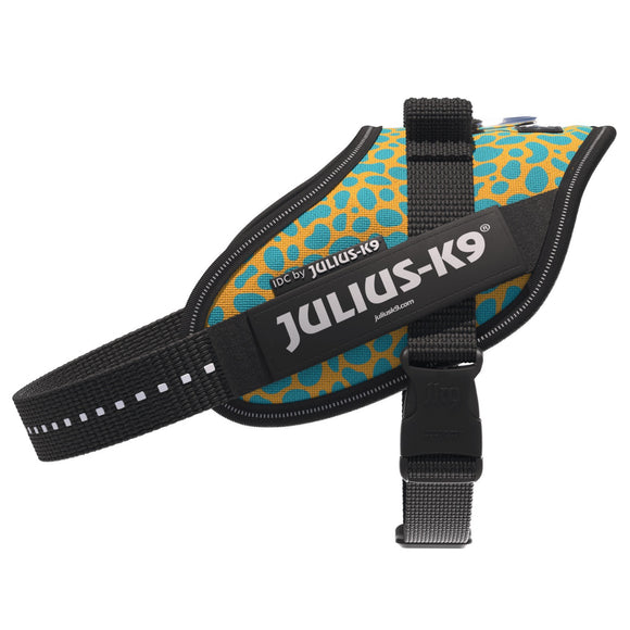 Julius-K9 IDC Powerharness Leopard – Reflective Dog Harness, Yellow Turquoise Pattern, Baby 2 Size