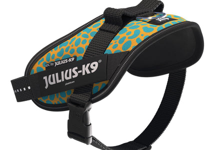 Julius-K9 IDC Powerharness Leopard – Reflective Dog Harness, Yellow Turquoise Pattern, Baby 2 Size