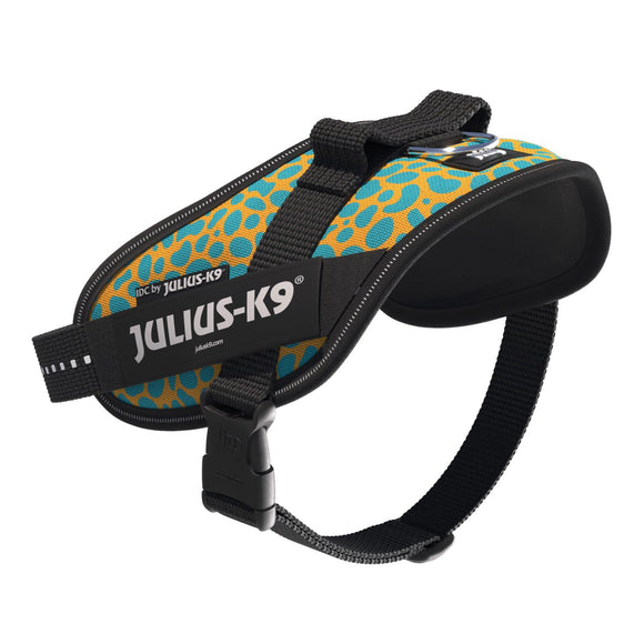 Julius-K9 IDC Powerharness Leopard – Reflective Dog Harness, Yellow Turquoise Pattern, Baby 2 Size