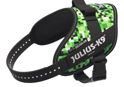 Julius-K9 IDC Powerharness Pixelfield – Reflective Green Pixel Dog Harness, Adjustable Fit