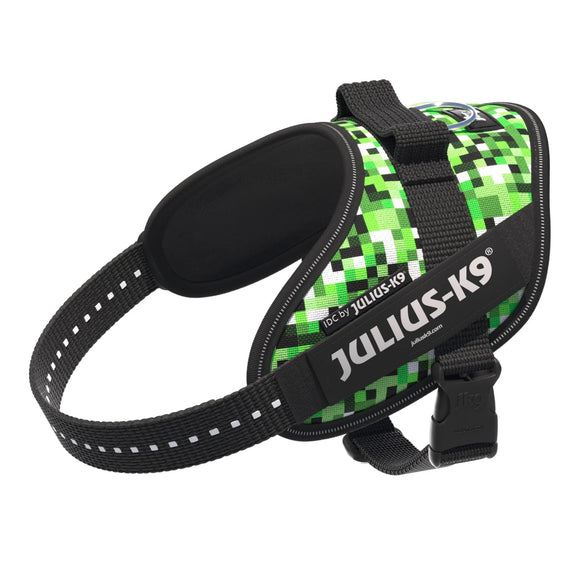 Julius-K9 IDC Powerharness Pixelfield – Reflective Green Pixel Dog Harness, Adjustable Fit