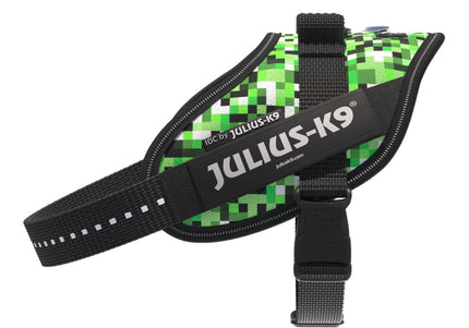 Julius-K9 IDC Powerharness Pixelfield – Reflective Green Pixel Dog Harness, Adjustable Fit