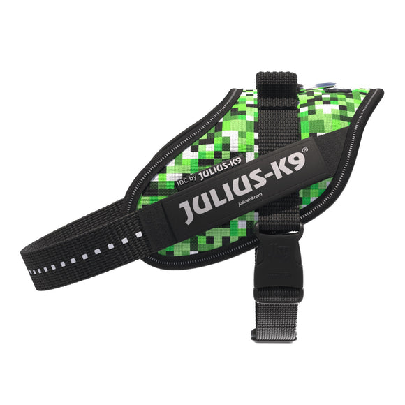 Julius-K9 IDC Powerharness Pixelfield – Reflective Green Pixel Dog Harness, Adjustable Fit