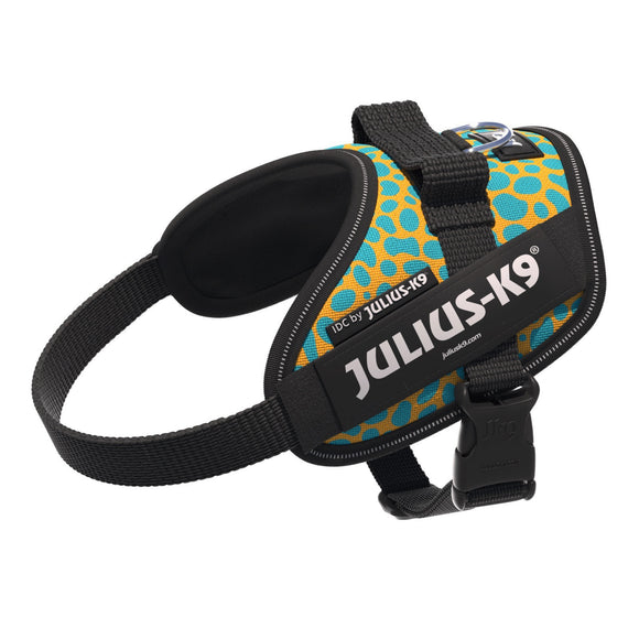Julius-K9 IDC Powerharness Leopard – Reflective Dog Harness, Yellow Turquoise Pattern, Baby 2 Size