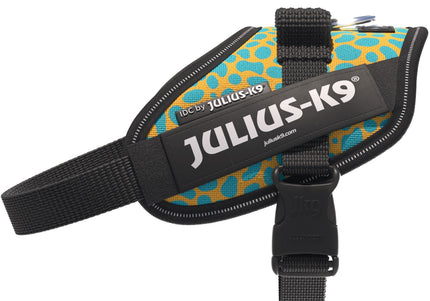 Julius-K9 IDC Powerharness Leopard – Reflective Dog Harness, Yellow Turquoise Pattern, Baby 2 Size