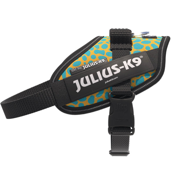 Julius-K9 IDC Powerharness Leopard – Reflective Dog Harness, Yellow Turquoise Pattern, Baby 2 Size