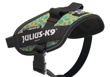 Julius-K9 IDC Powerharness Leopard – Reflective Dog Harness, Yellow Turquoise Pattern, Baby 2 Size