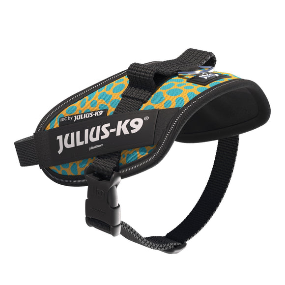 Julius-K9 IDC Powerharness Leopard – Reflective Dog Harness, Yellow Turquoise Pattern, Baby 2 Size