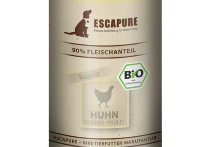 Escapure Huhn Bio Organic Wet Dog Food – Chicken with Vegetables and Herbs, 400g Can