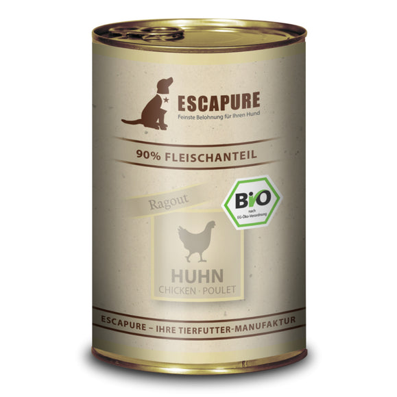 Escapure Huhn Bio Organic Wet Dog Food – Chicken with Vegetables and Herbs, 400g Can