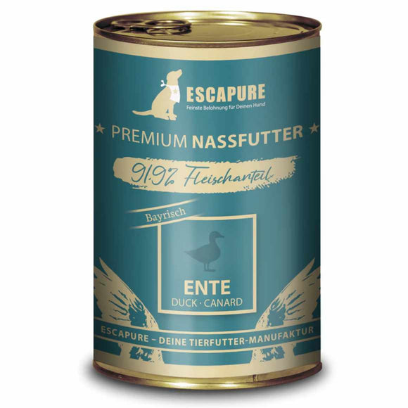 Escapure Bayrisch Ente Wet Dog Food – Duck with Vegetables, 91.9% Meat, 400g Can