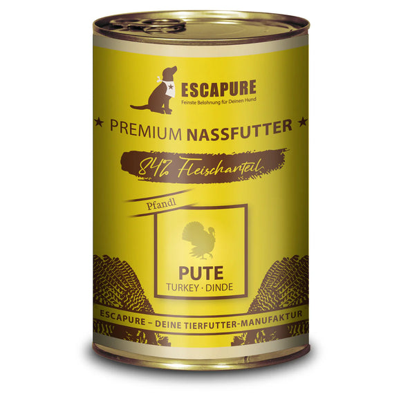 Escapure Pfandl Pute Wet Dog Food – Turkey and Vegetables, 84% Meat, 400g Can
