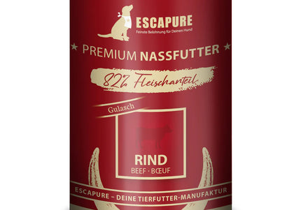 Escapure Gulasch Rind Wet Dog Food – Beef and Vegetable Recipe, 82% Meat, 400g Can