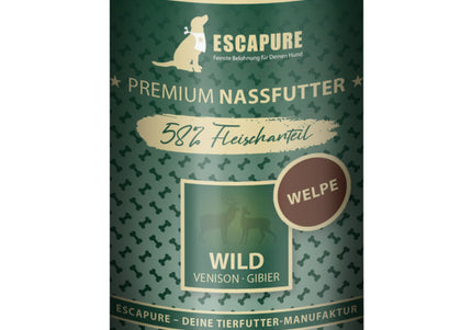 Escapure Puppy Wild Wet Food – Game and Rabbit with Vegetables and Fruits, 400g Can