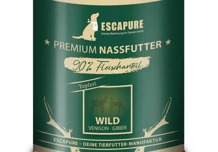 Escapure Topferl Wild Wet Dog Food – Game Meat with Vegetables, 90% Meat, 800g Can