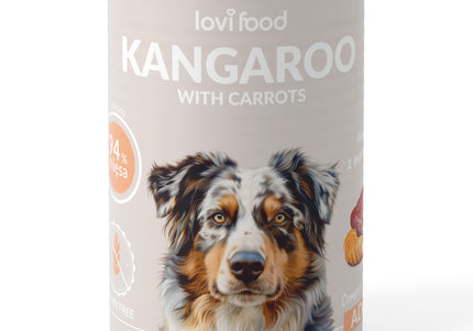 Lovi Food Kangaroo and Carrots Wet Dog Food – Grain-Free, Protein-Rich Recipe, 6x400g Cans