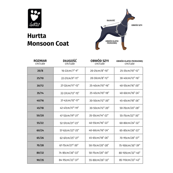 Hurtta Monsoon Coat Bilberry – Waterproof Adjustable Rain Jacket, Size 30, Lightweight Design