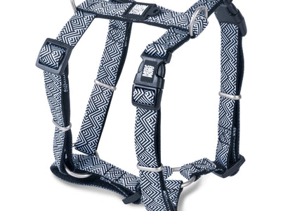 Max&Molly Mykonos Black H-Harness – Adjustable Black and White XS Dog Harness