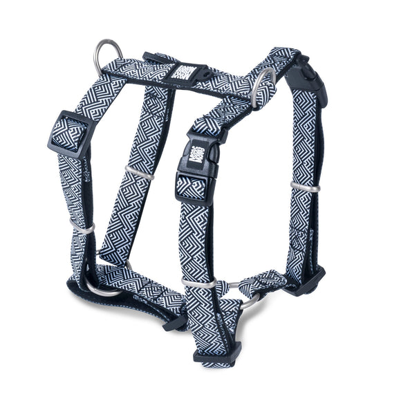 Max&Molly Mykonos Black H-Harness – Adjustable Black and White XS Dog Harness