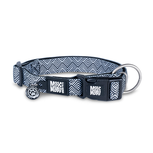 Max&Molly GOTCHA! Smart ID Collar Mykonos Black – Greek Pattern, Medium, Durable Tag Included