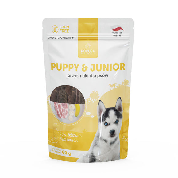 Pokusa Natural Puppy & Junior Treats 60g – Grain-Free Veal and Banana, Gentle Formula