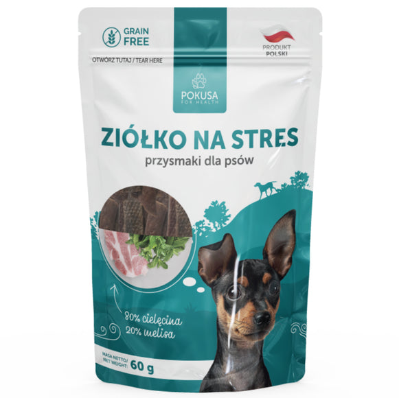 Pokusa Natural Herb Calming Treats – Grain-Free Veal and Lemon Balm, 60g, Reduces Anxiety