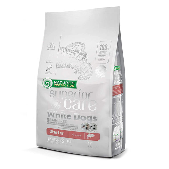 Nature’s Protection Superior Care White Dogs Starter Salmon – Complete Puppy Food, 10kg Bag