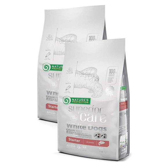 Nature’s Protection Superior Care White Dogs Starter Salmon – Complete Puppy Food, 2 x 10kg
