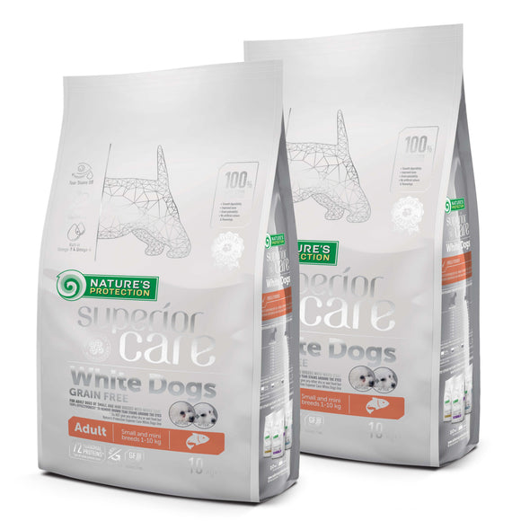 Nature's Protection Superior Care White Dogs Adult Small Breeds Salmon – Premium Dry Food, 2x10kg