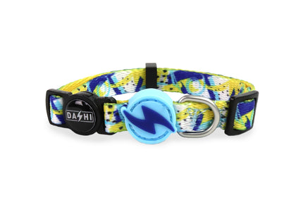 Dashi Nebula Cat Collar – Blue and Yellow Abstract Pattern, Adjustable and Lightweight